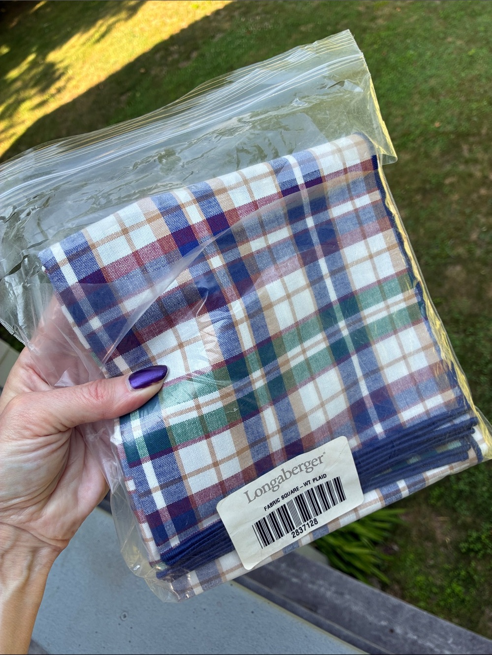 Longaberger Woven Traditions Plaid Fabric Square SMELLS MUSTY
